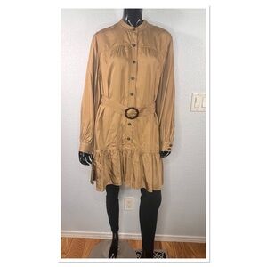 Banana Republic Flounce-Hem Dress Iced Latte Beige Sz L Viscose
